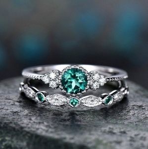 Sterling Silver Emerald-Teal Halo Stackable Ring Set - Women's Jewelry
